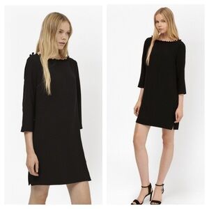 French Connection black arrow crepe Pom Pom slip tunic dress size 6 fall winter